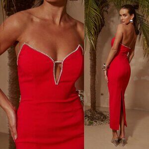 New! Runaway The Label Bec Red Midi Dress Size Large 26646